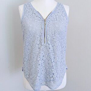 Womens Pastel Blue Lace Sleeveless Shirt Floral Coquette Chiffon Tank Top Size S